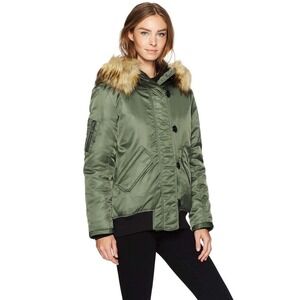 S13 New York Puffer Dani Bomber Jacket Fur Hooded Army Green Size‎ M